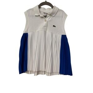 Lacoste Girls White Blue Pleated Sleeveless Polo Dress Size 8 128cm 51inch